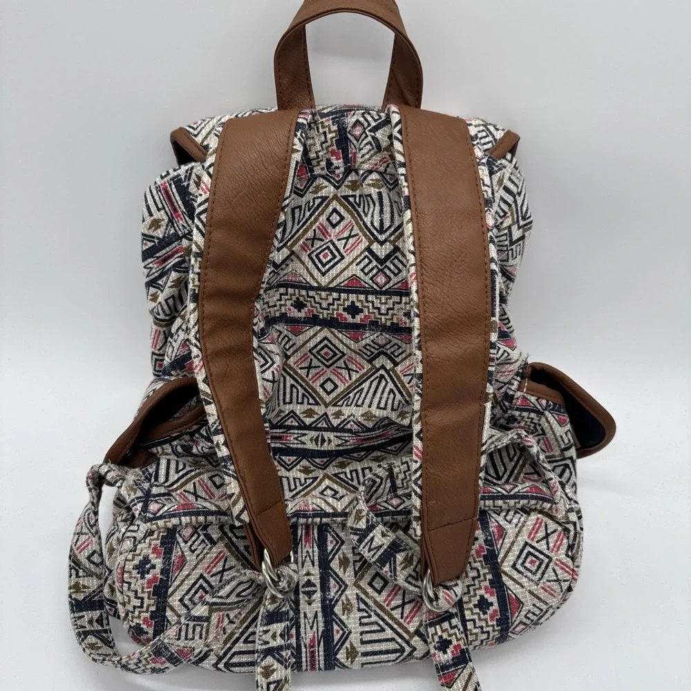 BACKPACK Mudd Tribal Table and Tower Aztec Navy Pink Brown Faux Leather